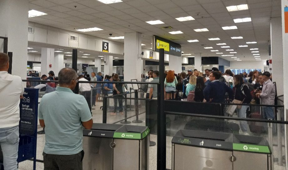 A security line at Miami Int'l Airport