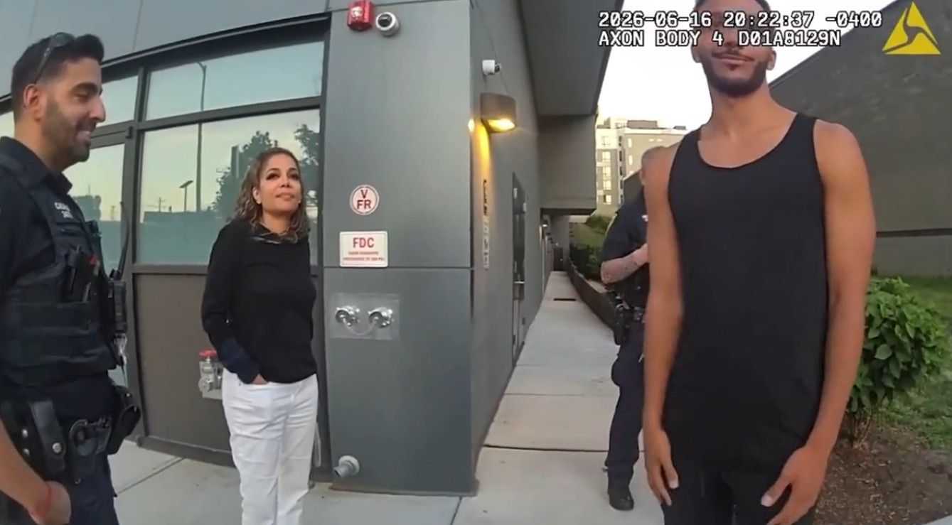 Screenshot from the body cam video of Sunny Hostin's interaction with officers.