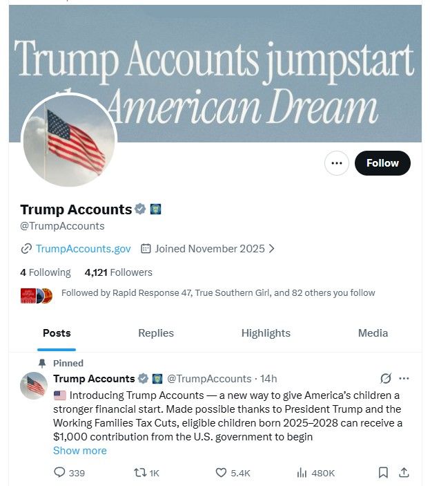 Screenshot of Trump Accounts X page