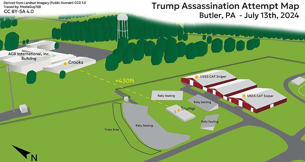 A 3D rendering of the Butler, PA site where Crooks attempted to assassinate President Trump.