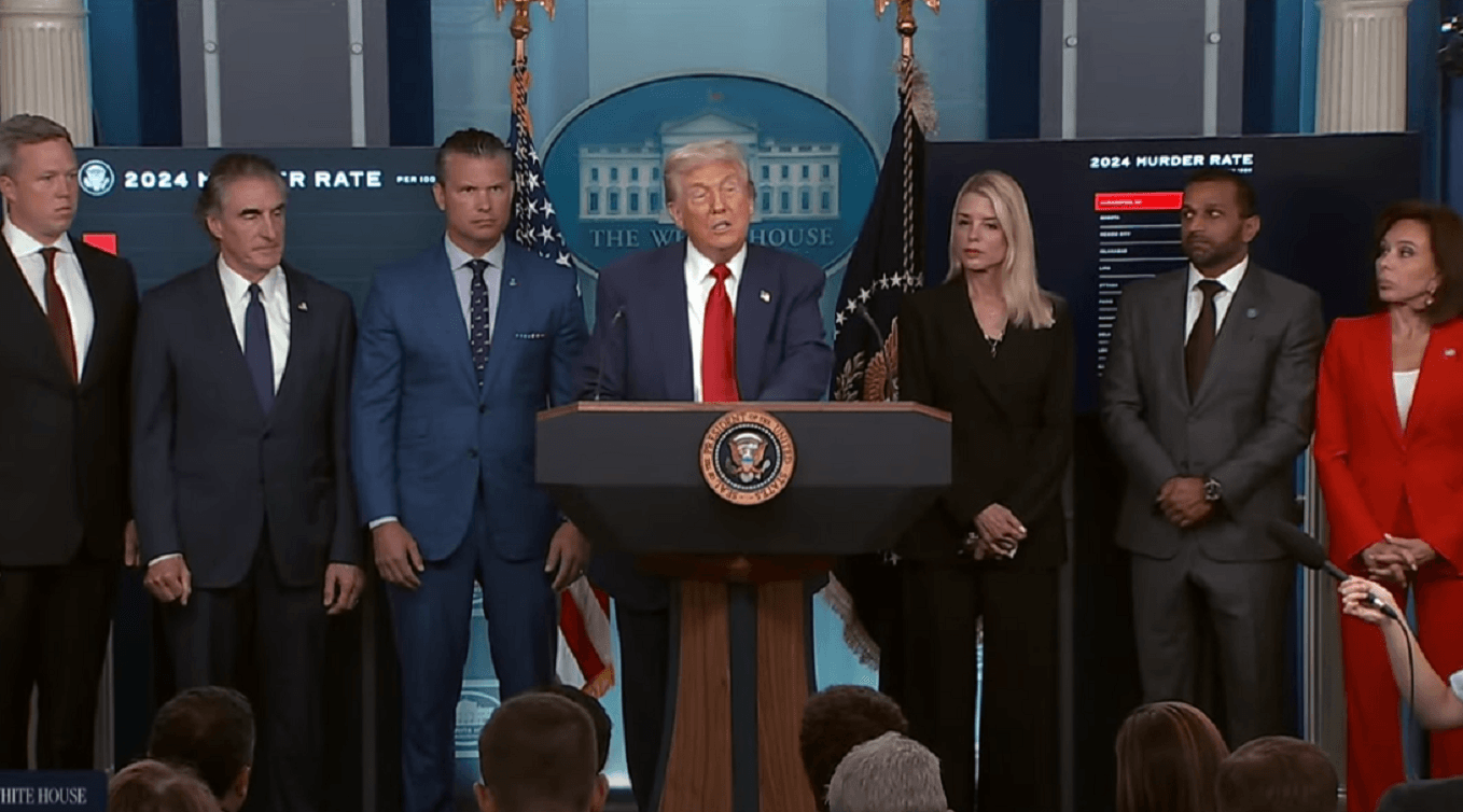 President Trump and his team in the White House press room