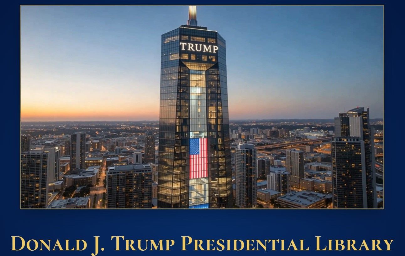 Screenshot of the Trump Presidential Library reveal video.
