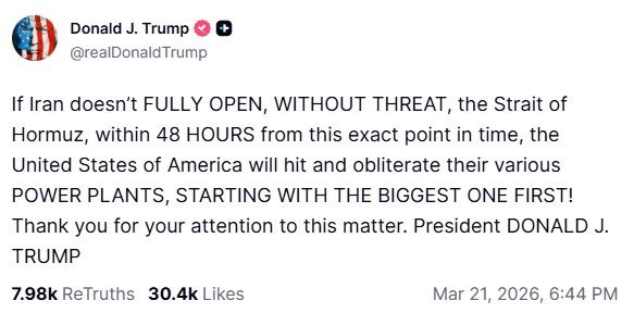 President Trump's post from Friday evening, March 21, 2026