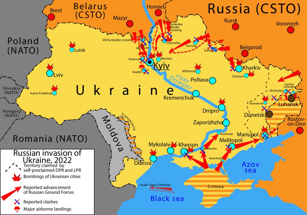 Map of the Russian invasion of Ukraine-24 February 2022