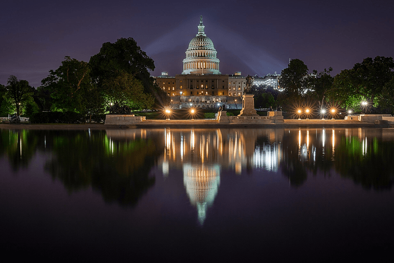 United States Capital building before sunrise.
